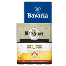 Bavaria krat van 12 flesjes à 30 cl,
Warsteiner of Alfa krat van 24 flesjes à 30 cl